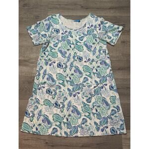 Fresh Produce Dress XL White Blue Print Pockets Short Sleeve Cotton USA